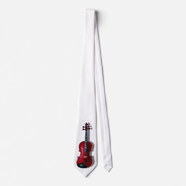 RED VIOLIN-TIE-ON WHITE NECK TIE (Front)