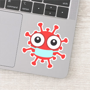 Red virus with face mask sticker