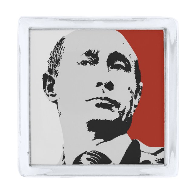 Red Vladimir Putin Silver Finish Lapel Pin (Front)