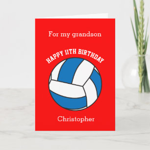 Red Volleyball 11th Birthday Card