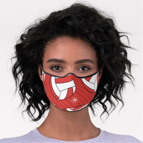 Red Volleyball Ball  Snowflake Pattern Festive  Premium Face Mask