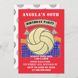 Red Volleyball Birthday Party Invites