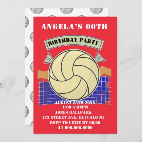 Red Volleyball Birthday Party Invites