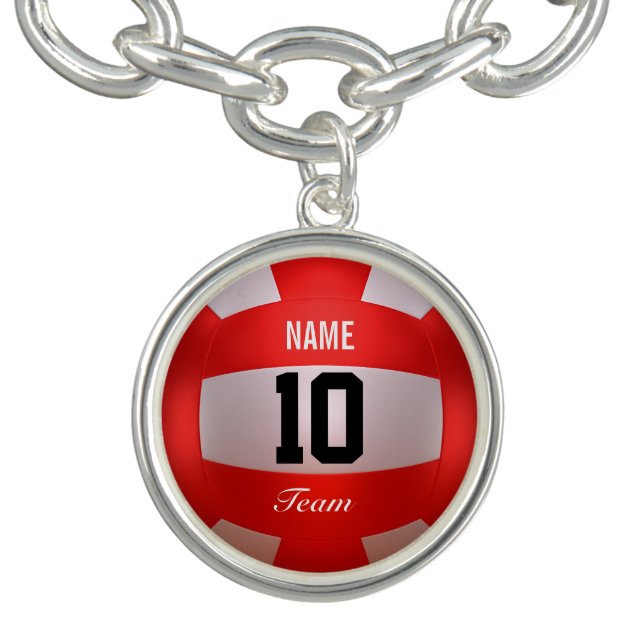 Red Volleyball Charm Bracelet (Design)
