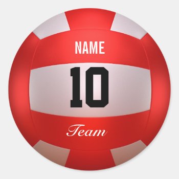 Red Volleyball Classic Round Sticker by RicardoArtes at Zazzle