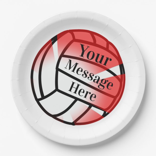 Red Volleyball Custom Paper Party Plates (Front)