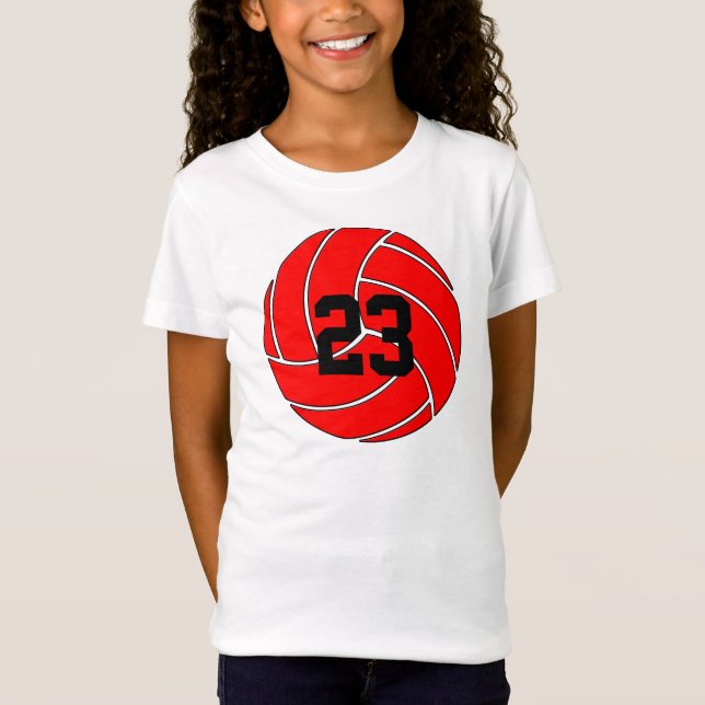 Red Volleyball Custom Player Jersey Number Sports T-Shirt (Front)