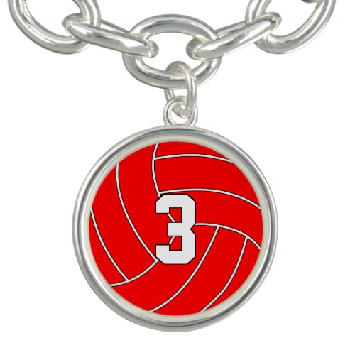 Red Volleyball Custom Player Number or Initials Bracelet