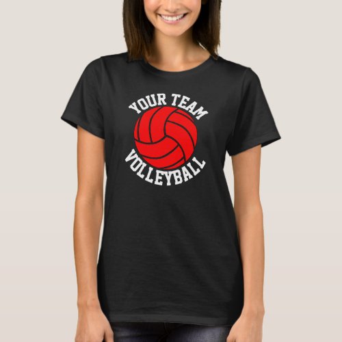 Red Volleyball Custom Team Name Womens Black Tee