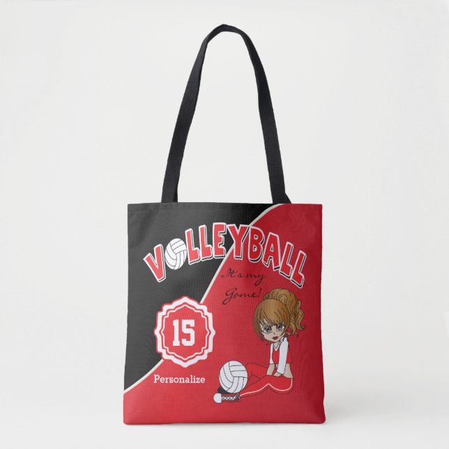 Red Volleyball Diva Girl Tote Bag (Front)