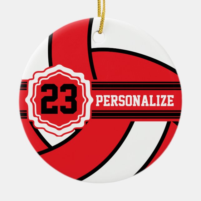Red Volleyball | DIY Name & Number Ceramic Ornament (Front)
