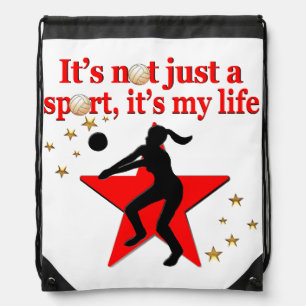 RED VOLLEYBALL IS MY LIFE DESIGN DRAWSTRING BAG