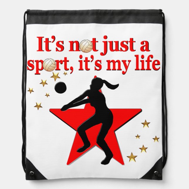 RED VOLLEYBALL IS MY LIFE DESIGN DRAWSTRING BAG (Front)