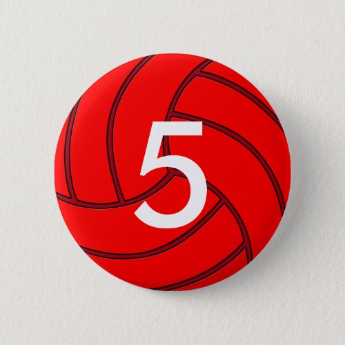 Red Volleyball Jersey Number Round Button