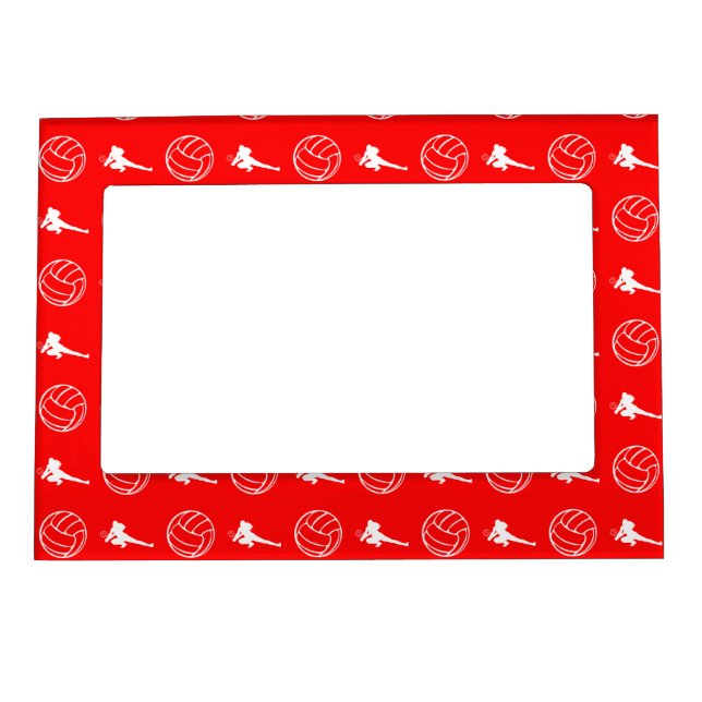Red Volleyball Pattern Magnetic Picture Frame (Front)