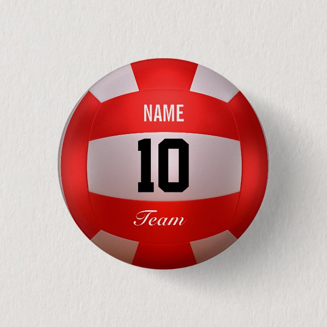 Red Volleyball Pinback Button (Front)