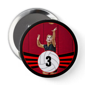 Red Volleyball Player Custom Jersey Number & Photo Button