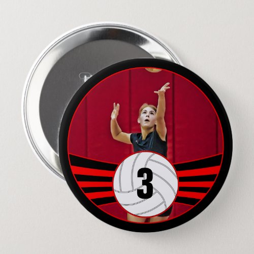 Red Volleyball Player Custom Jersey Number  Photo Button