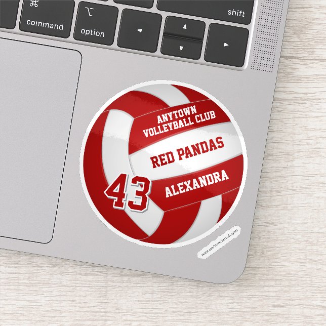 red volleyball team colors kids name jersey number sticker (Detail)