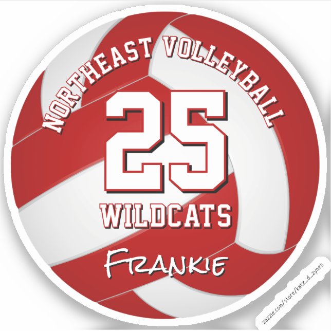 red volleyball team colors kids team name sticker (Front)