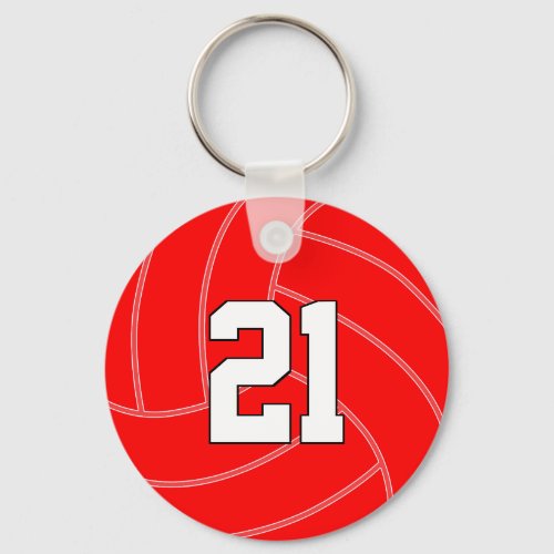 Red Volleyball Team Custom Player Number Sports Keychain