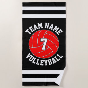 Red Volleyball Team Name and Player Number Custom Beach Towel