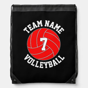 Red Volleyball Team Name and Player Number Custom Drawstring Bag