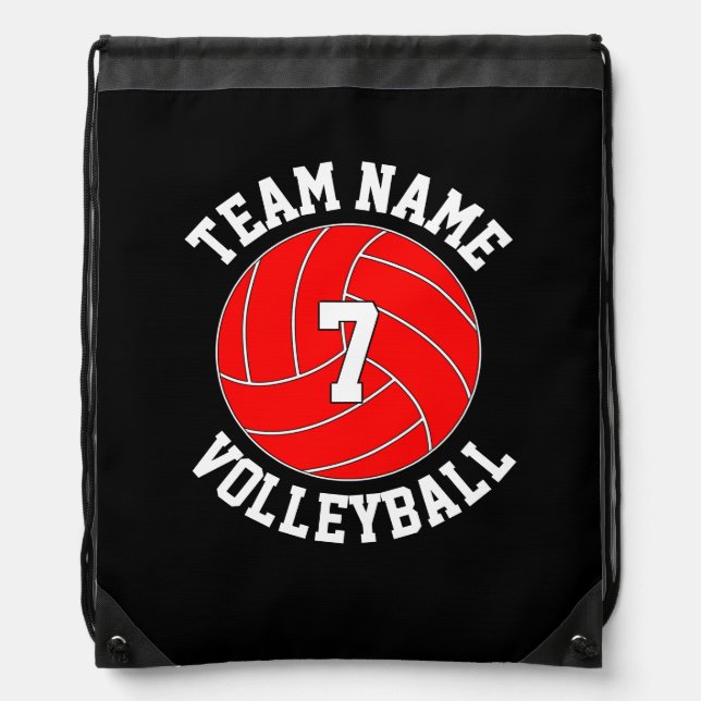 Red Volleyball Team Name and Player Number Custom Drawstring Bag (Front)