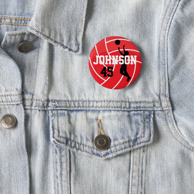 Red Volleyball with Silhouette Player Button (In Situ)