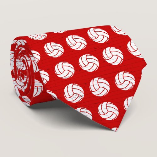 Red Volleyball Wood Floor Patterned Neck Tie