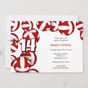 red volleyballs girls boys birthday party invitation
