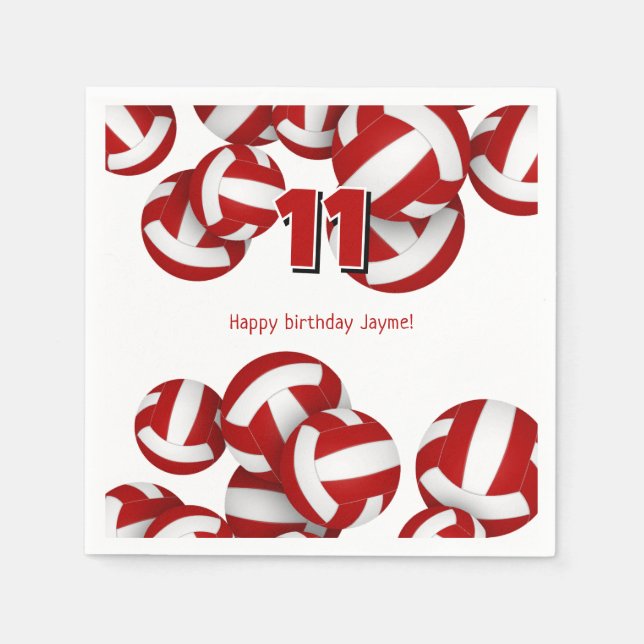 red volleyballs girls boys birthday party napkins (Front)