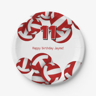 red volleyballs girls boys birthday party paper plates