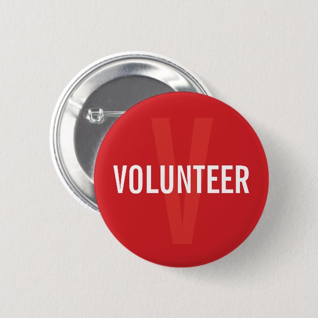 Red Volunteer Badge Button (Front & Back)