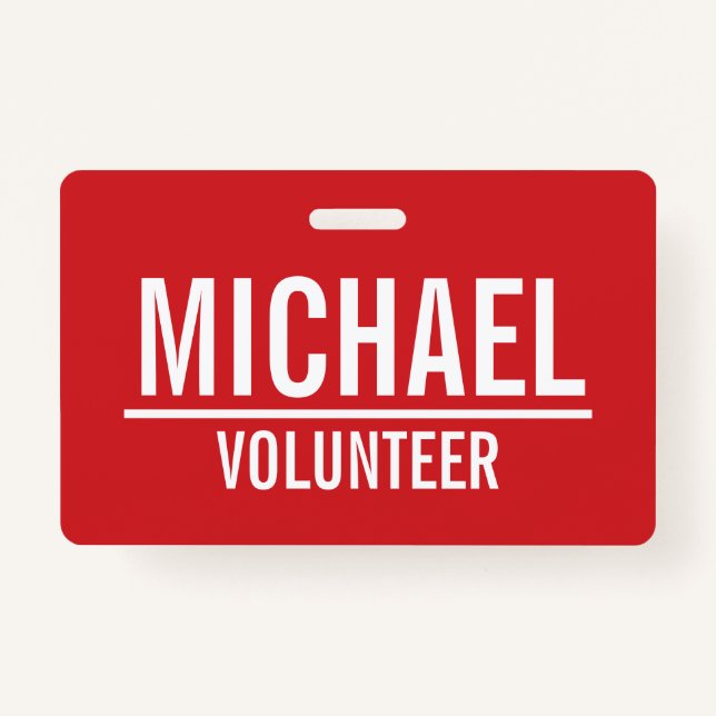 Red Volunteer Badge with Custom Name (Front)