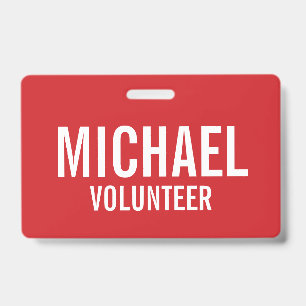 Red Volunteer Badge with Custom Name
