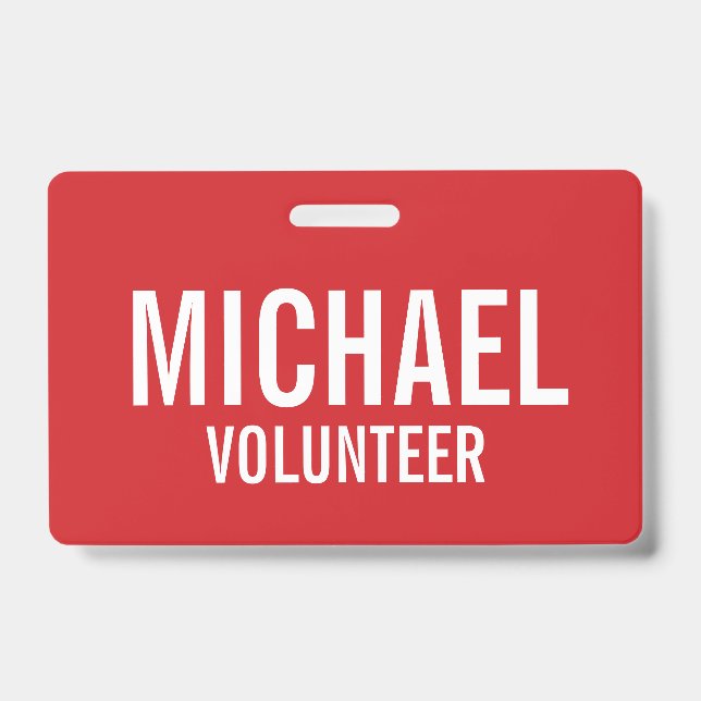 Red Volunteer Badge with Custom Name (Front)