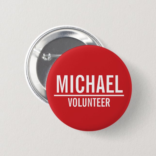Red Volunteer Badge with Custom Name Button (Front & Back)