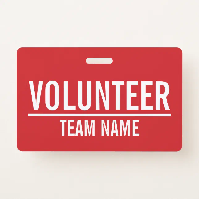 Red Volunteer Badge with Custom Team Name | Zazzle