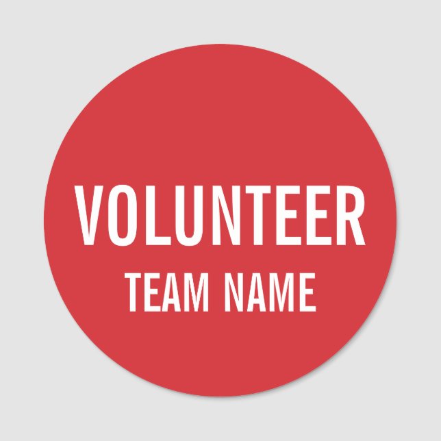 Red Volunteer Badge with Custom Team Name (Front)