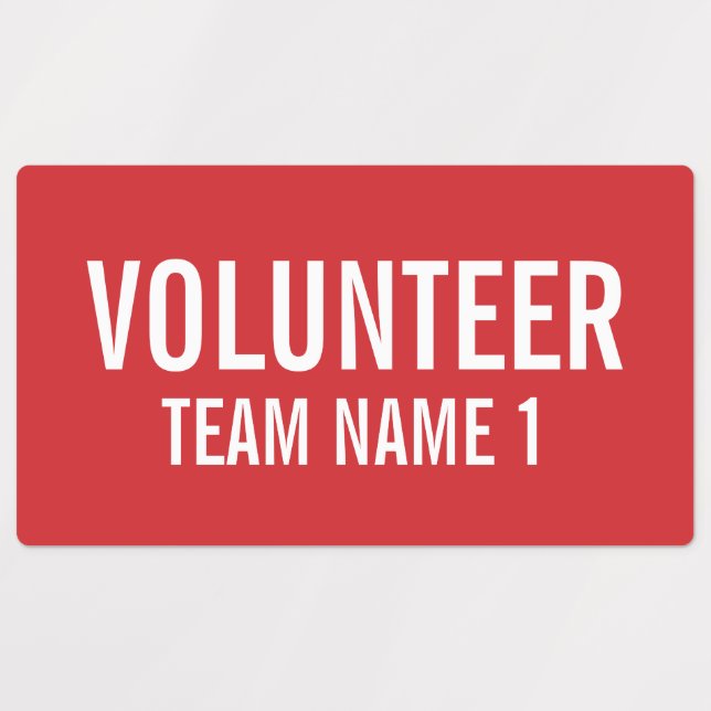 Red Volunteer Badge with Custom Team Name Labels (Design 1)