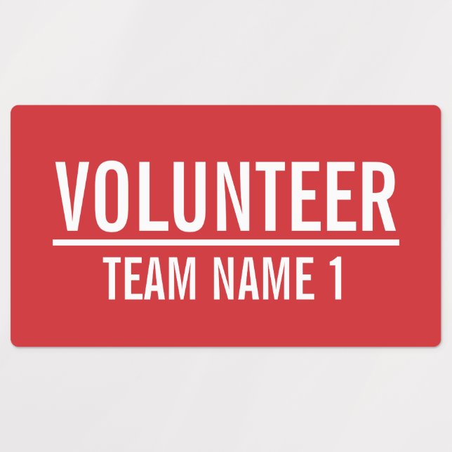 Red Volunteer Badge with Custom Team Name Labels (Design 1)