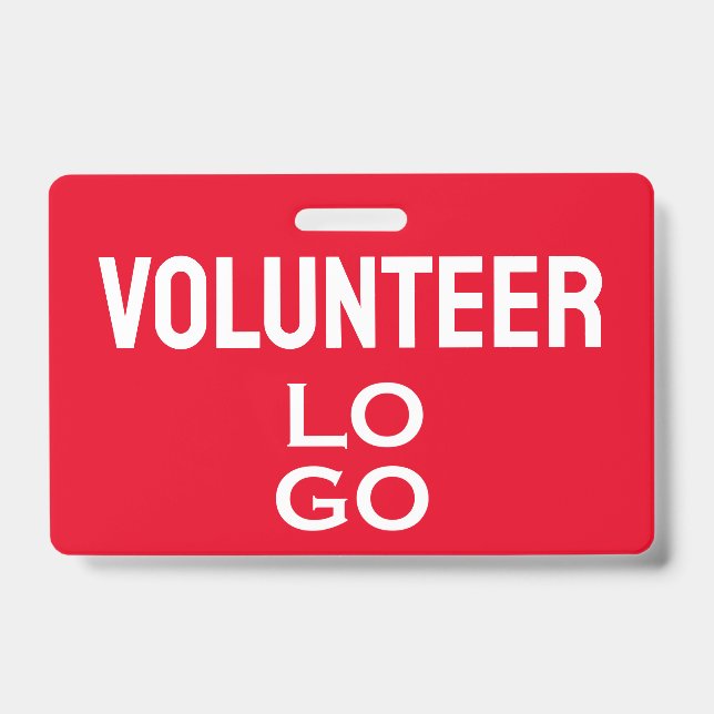Red Volunteer with Custom Logo ID Badge (Front)