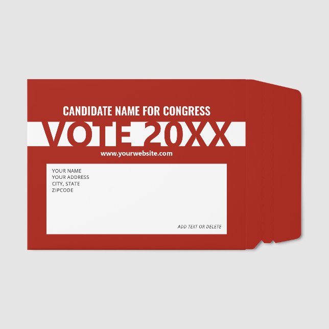 Red Vote 2026 Republican Candidate Name Elections Envelope Mailers (Front)