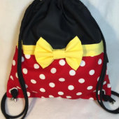 Red w/White Polka Dots Drawstring Backpack (Front)