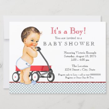 Red Wagon Baby Shower Invitation by The_Baby_Boutique at Zazzle