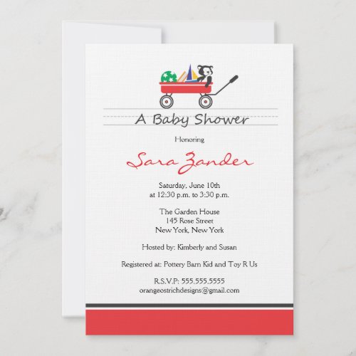 Red Wagon Baby Shower Invitation