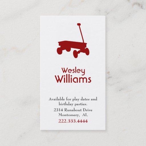 Customizable Red Wagon Children Play Date Card Business Card