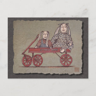 Red Wagon, Rabbit & Dolls Postcard