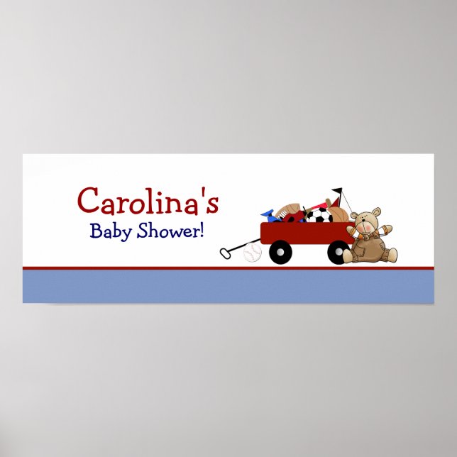 Red Wagon Teddy Bear Personalized Banner Poster (Front)